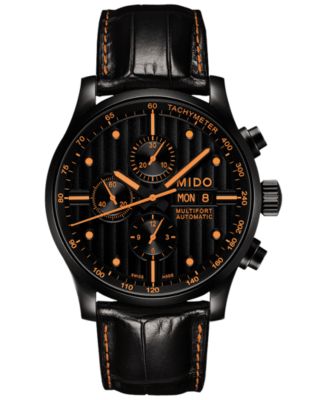 Men's Swiss Automatic Multifort Orange Leather & Interchangeable Black Leather Strap Watch 44mm