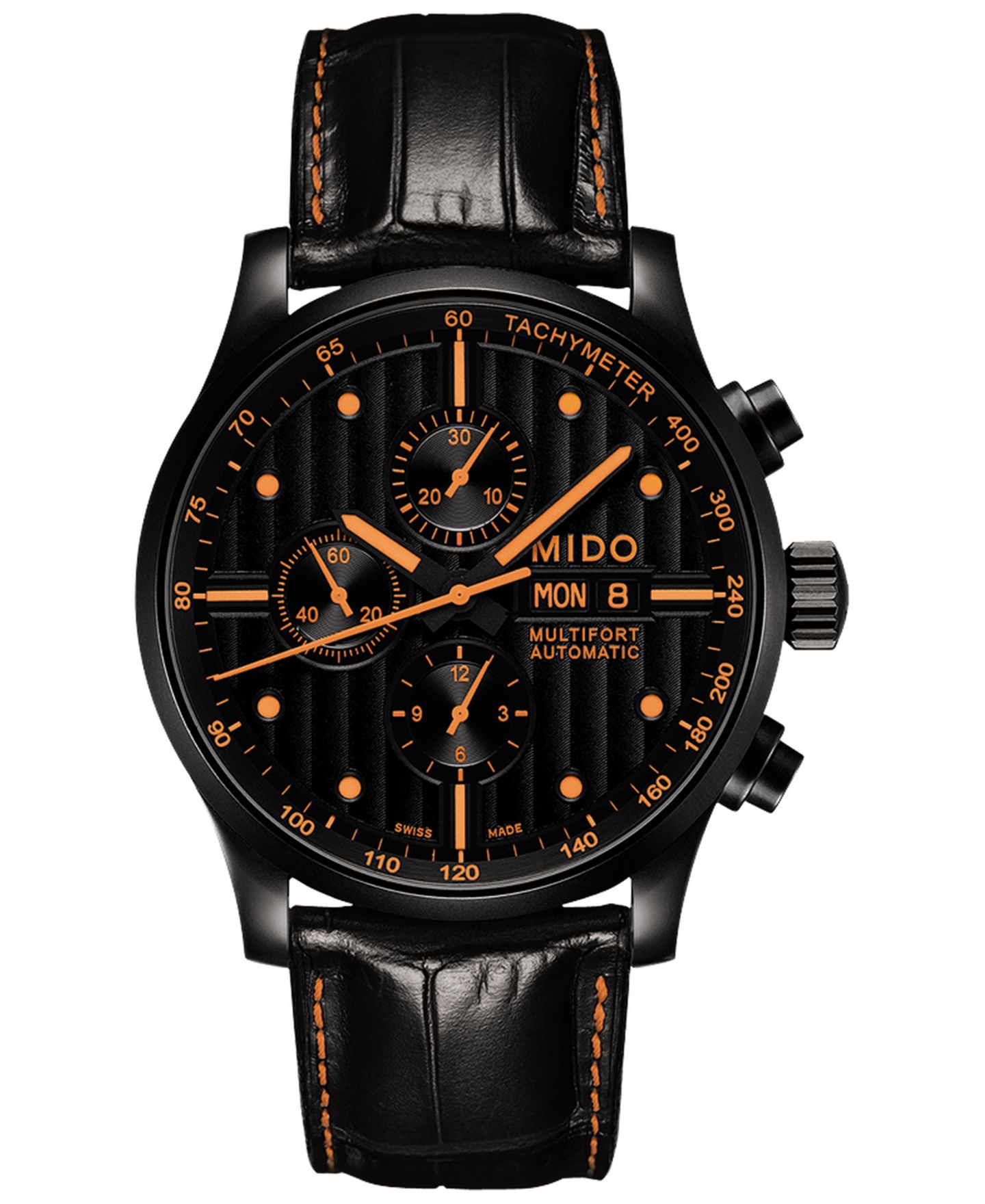 Мужские часы Mido Swiss Automatic Multifort Orange Leather & Interchangeable Black Leather Strap Watch 44mm — фото 3