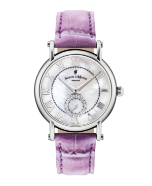 image of Jacques Du Manoir Ladies- Purple Genuine Leather Strap with Stainless Steel Case with Mother of Pearl Dial and Diamond Sub Dial, 36mm
