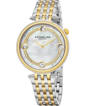image of Stuhrling Women-s Quartz Watch, Silver Case, Mop Dial, Silver and Gold Tone Bracelet