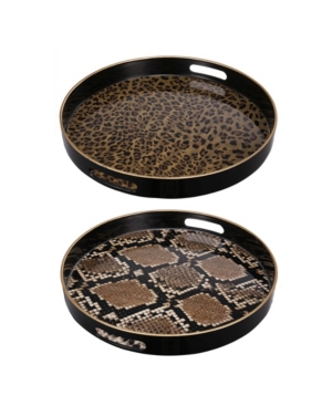 Ab Home Quinn Round Trays, Safari, Set Of 2 In Brown