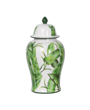 Ab Home Lovise Palm Lidded Urn, Tall In Green