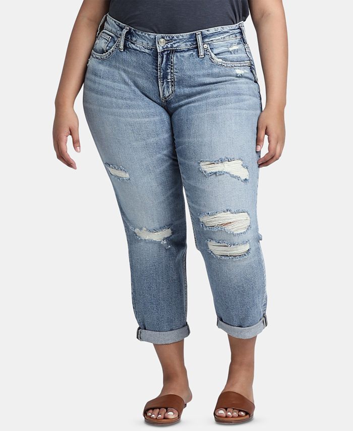 Silver Jeans Co. Trendy Plus Size Ripped Boyfriend Jeans - Macy's