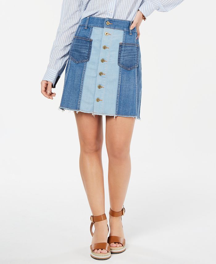 Tommy Hilfiger Patchwork Button Denim Skirt, Created for Macy's - Macy's