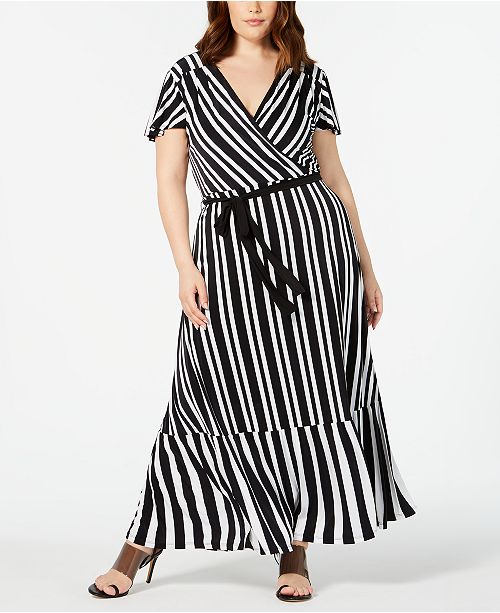 Inc Plus Size Striped Faux Wrap Maxi Dress Created For Macy S