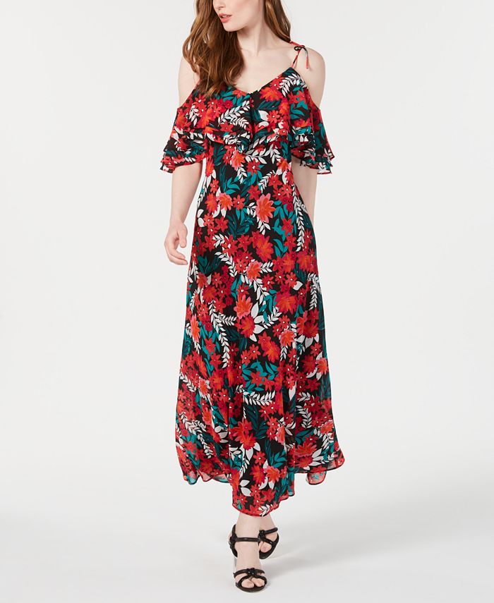 Calvin Klein Floral Printed Cold-Shoulder Maxi Dress & Reviews ...