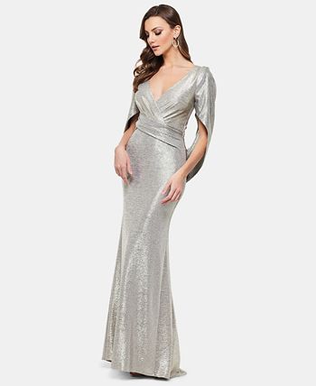 Betsy & adam shop metallic surplice cape gown
