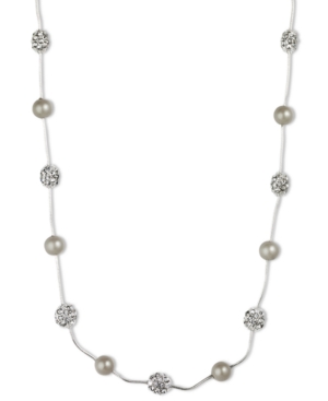 image of Anne Klein Silver-Tone Crystal Imitation Pearl Strand Necklace