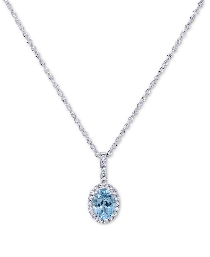 Macy's - Aquamarine (5/8 ct. t.w.) & Diamond (1/10 ct. t.w.) 18" Pendant Necklace in 14k White Gold