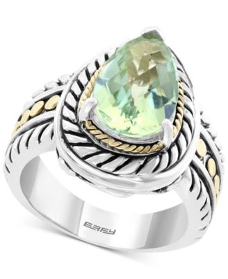 EFFY Collection - Green Quartz (3-1/6 ct. t.w.) Statement Ring in Sterling Silver & 18k Gold Over Sterling Silver
