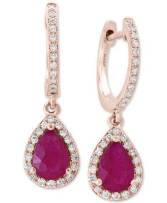 EFFY Collection - Certified Ruby (1-3/8 ct. t.w.) & Diamond (1/4 ct. t.w.) Drop Earrings in 14k Rose Gold