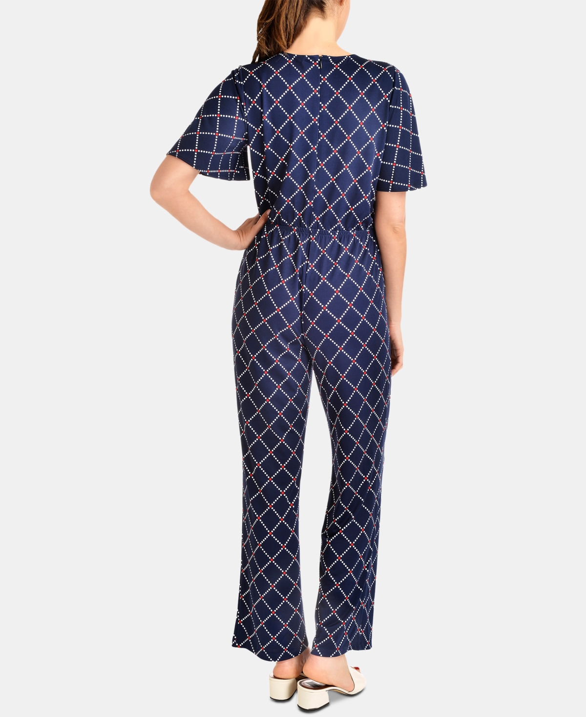 NY COLLECTION FLORAL-PRINT TIE-FRONT JUMPSUIT 