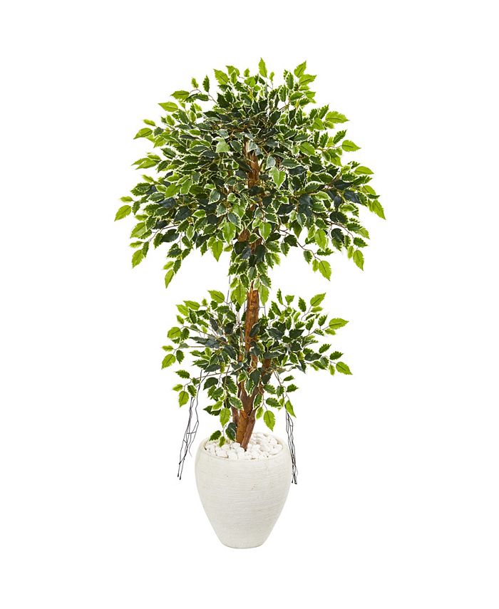 Nearly Natural 56” Variegated Ficus Artificial Tree in White Planter