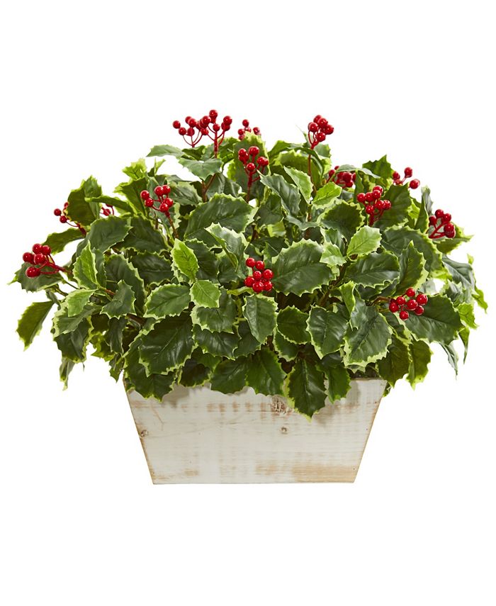 Nearly Natural - Variegated Holly Leaf Artificial Plant (Real Touch)