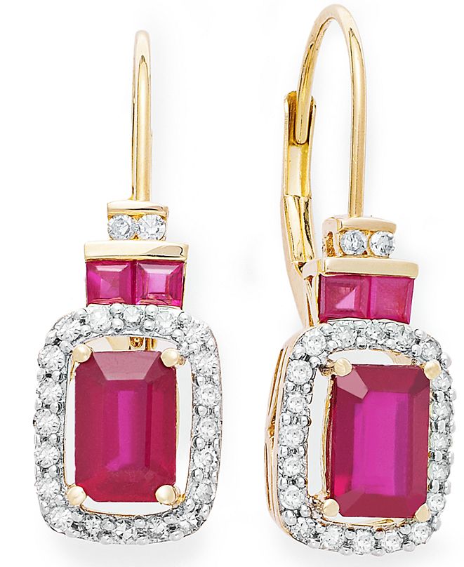 Macy's 14k Rose Gold Earrings, Ruby (15/8 ct. t.w.) and Diamond (1/5