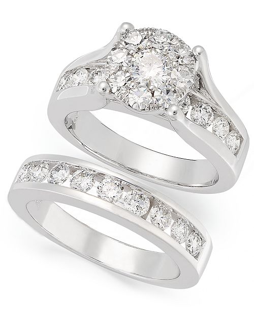 Macy&#39;s Diamond Engagement Ring and Wedding Band Bridal Set in 14k White Gold (2 ct. t.w ...