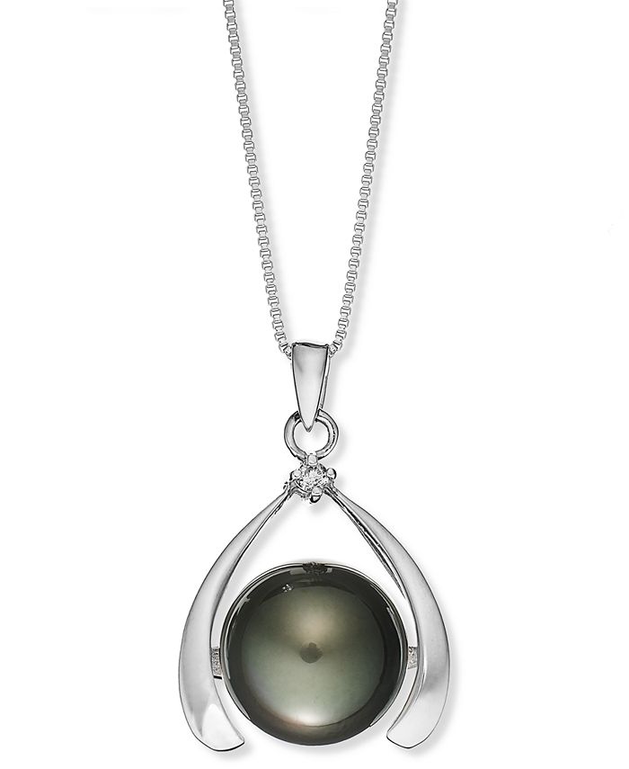 Macy's Sterling Silver Necklace, Cultured Tahitian Pearl (11mm) and