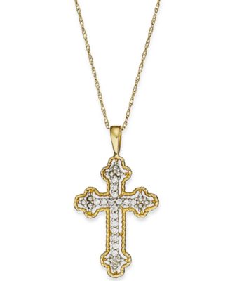 Macy's - Diamond Antique Cross Pendant Necklace in 14k White Gold (1/10 ct. t.w)