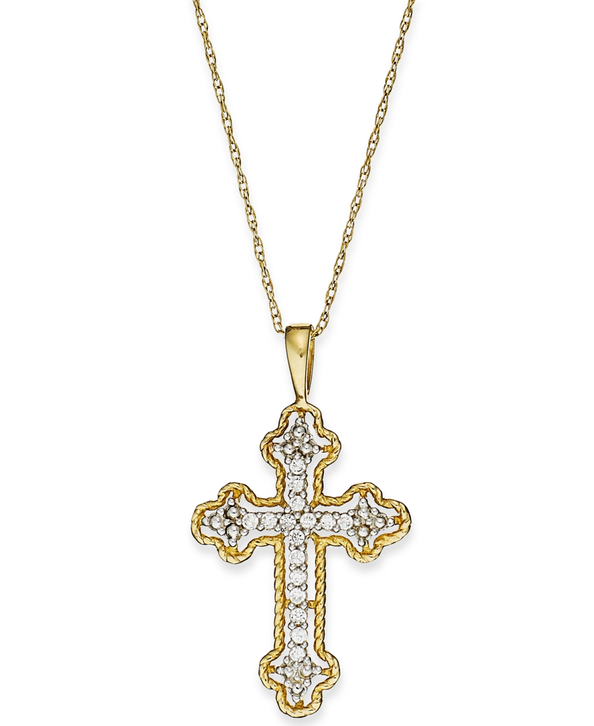 Diamond Antique Cross Pendant Necklace in 14k White, Yellow, or Rose Gold (1/10 ct. t.w)