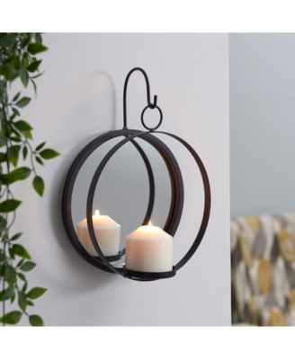 Danya B Round Iron Pillar Candle Sconce With Mirror - Macy's