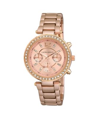 Laura Ashley Ladies' Faux Chrono Matte Rose Gold Bracelet Watch - Macy's