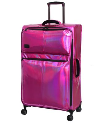 pink holographic suitcase