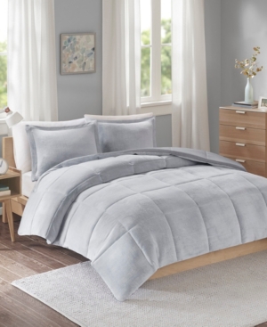 Jla Home Carson King/california King Reversible Frosted Print Plush To Heathered Microfiber 3 Piece Comforter In Grey