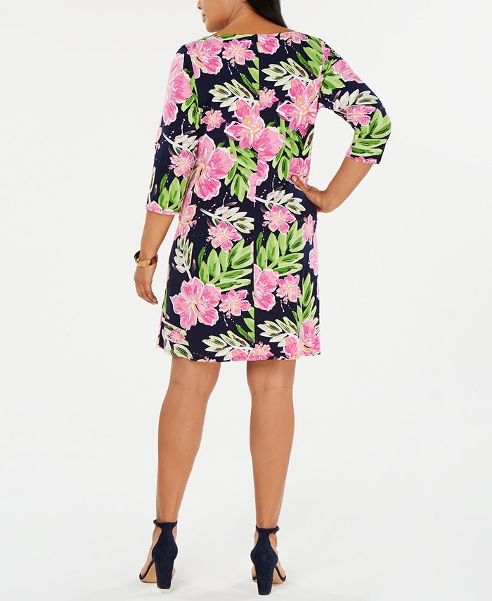 MSK Plus Size Floral-Print Stretch Shift Dress - Macy's