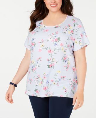 Karen Scott Plus Size Mixed-Print T-Shirt, Created for Macy's - Macy's