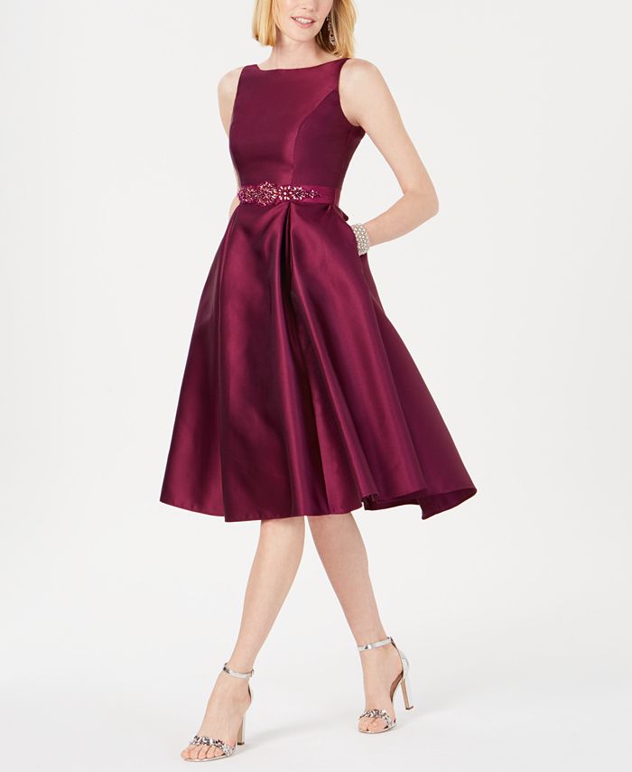 Adrianna Papell Belted Mikado Satin Dress - Macy's