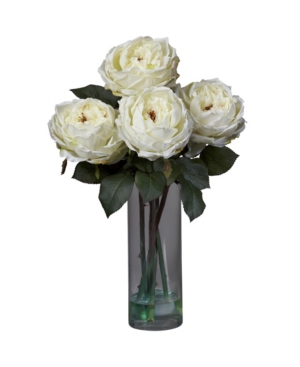 NEARLY NATURAL FANCY ROSE W/CYLINDER VASE SILK FLOWER ARRANGEMENT 