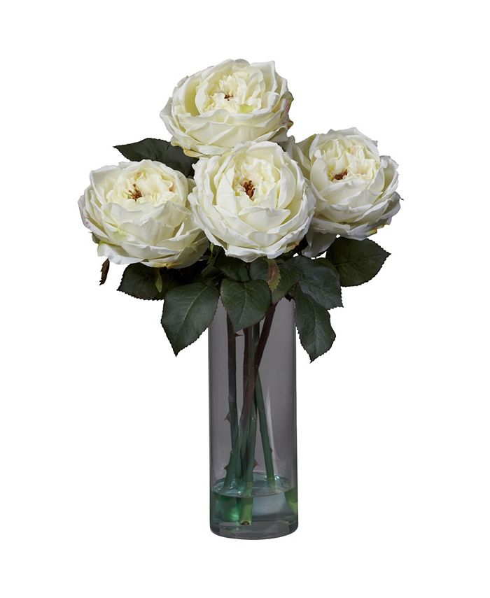 Nearly Natural - Fancy Rose w/Cylinder Vase Silk Flower Arrangement