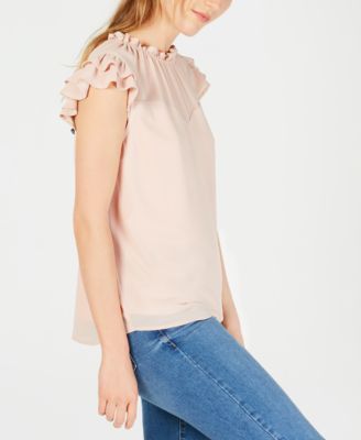 Monteau - Petite Ruffled Illusion-Yoke Top