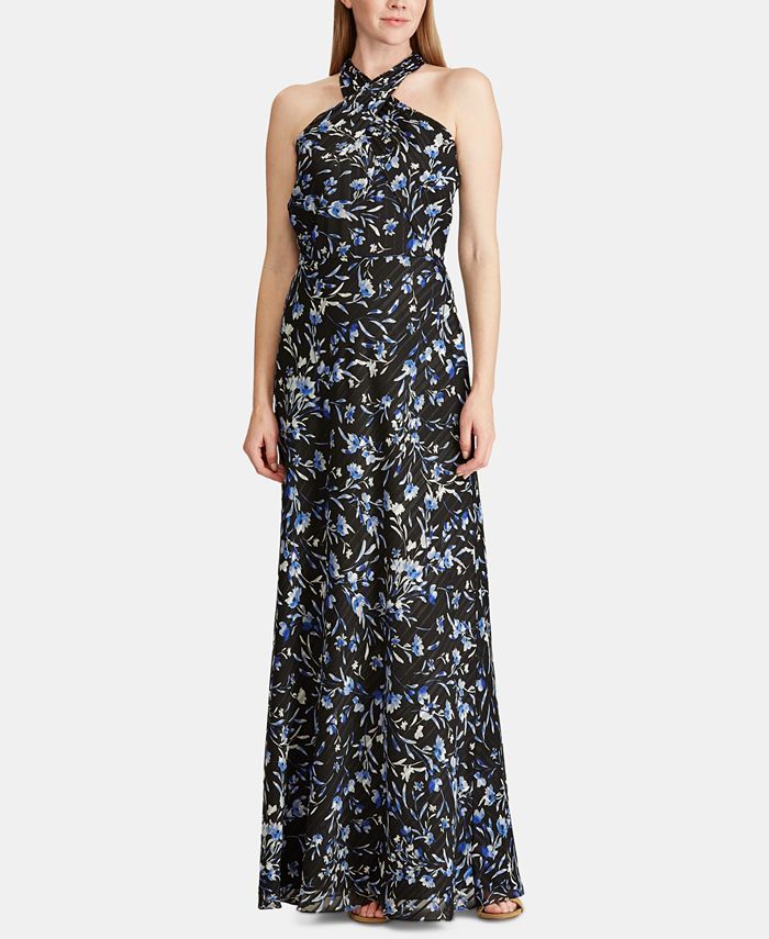 Lauren Ralph Lauren Floral Metallic Satin Gown - Macy's