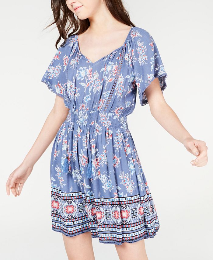 American Rag Juniors' Printed Crochet-Trim Dress, Created for Macy's ...