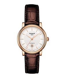 Women's Carson Premium Swiss Automatic Brown Leather Strap Watch 30mm