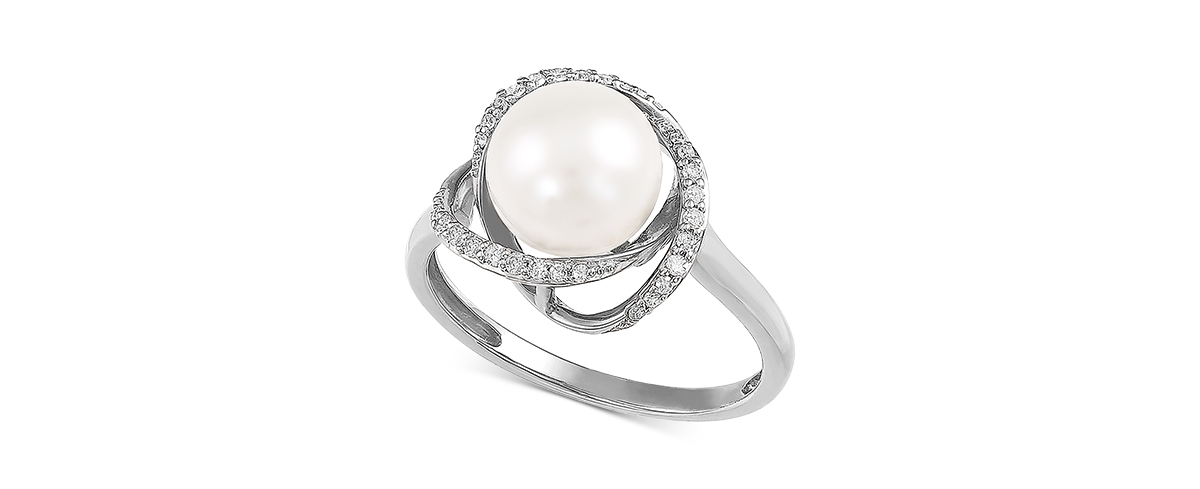 Cultured Freshwater Pearl (8mm) & Diamond (1/8 ct. t.w.) Ring in 14k Gold - White Gold