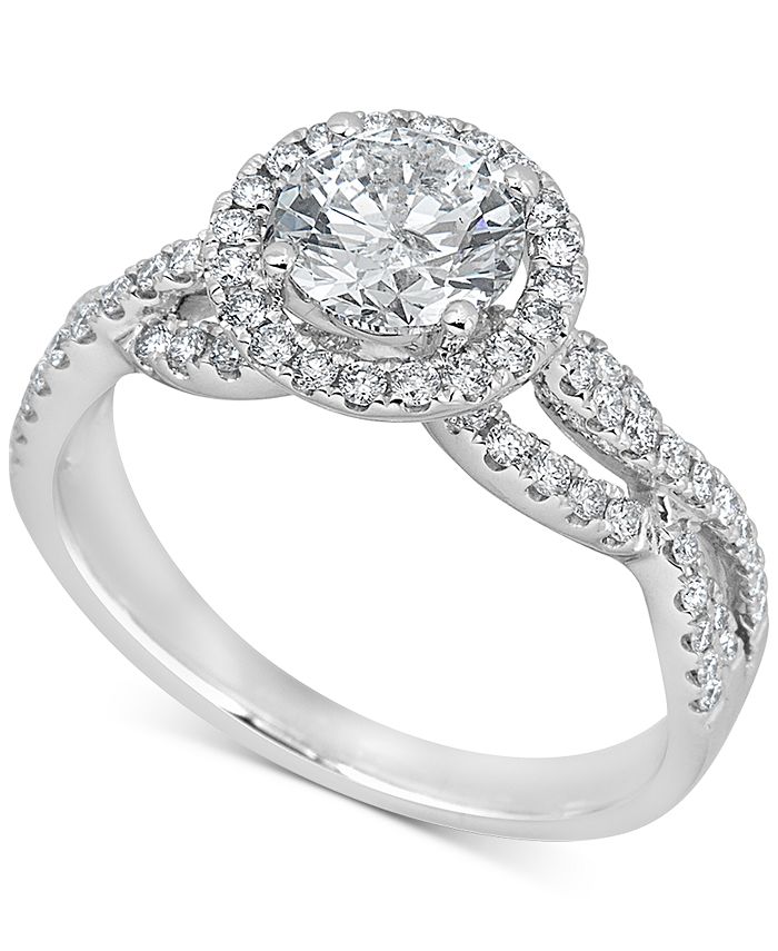 Macy's Diamond Halo Engagement Ring (1-1/2 ct. t.w.) in 14k White Gold ...