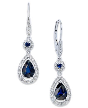 image of Sapphire (1-3/8 ct. t.w.) and Diamond (1/3 ct. t.w.) Pear Drop Earrings in 14k White Gold (Also Available in Emerald and Ruby)