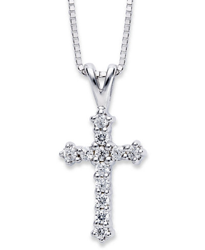 Diamond Cross Pendant Necklace in 14k White Gold (1/10 ct. t.w