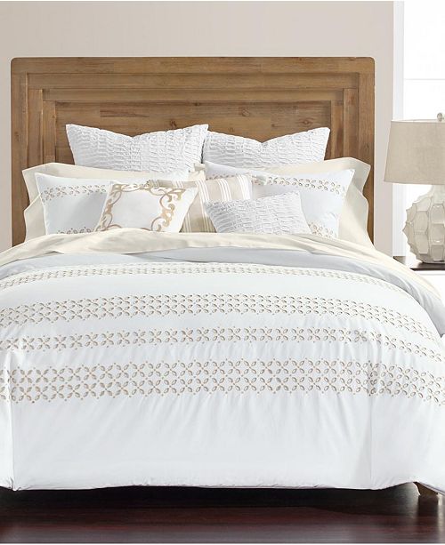 Eyelet Stripe White Cotton 8 Pc California King Comforter Sets Created For Macys