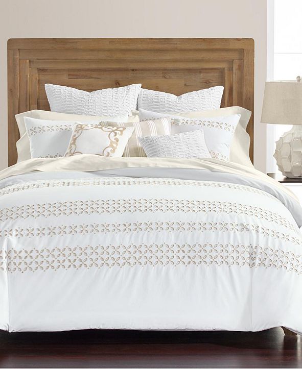 Martha Stewart Collection Eyelet Stripe White Cotton 8Pc. California