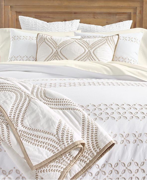 Martha Stewart Collection Eyelet Stripe White Cotton 8Pc. California