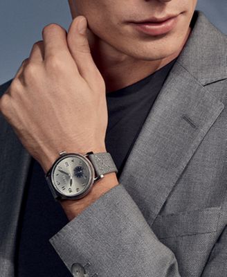 BOSS Men's Legacy Gray Fabric Strap Watch 44mm