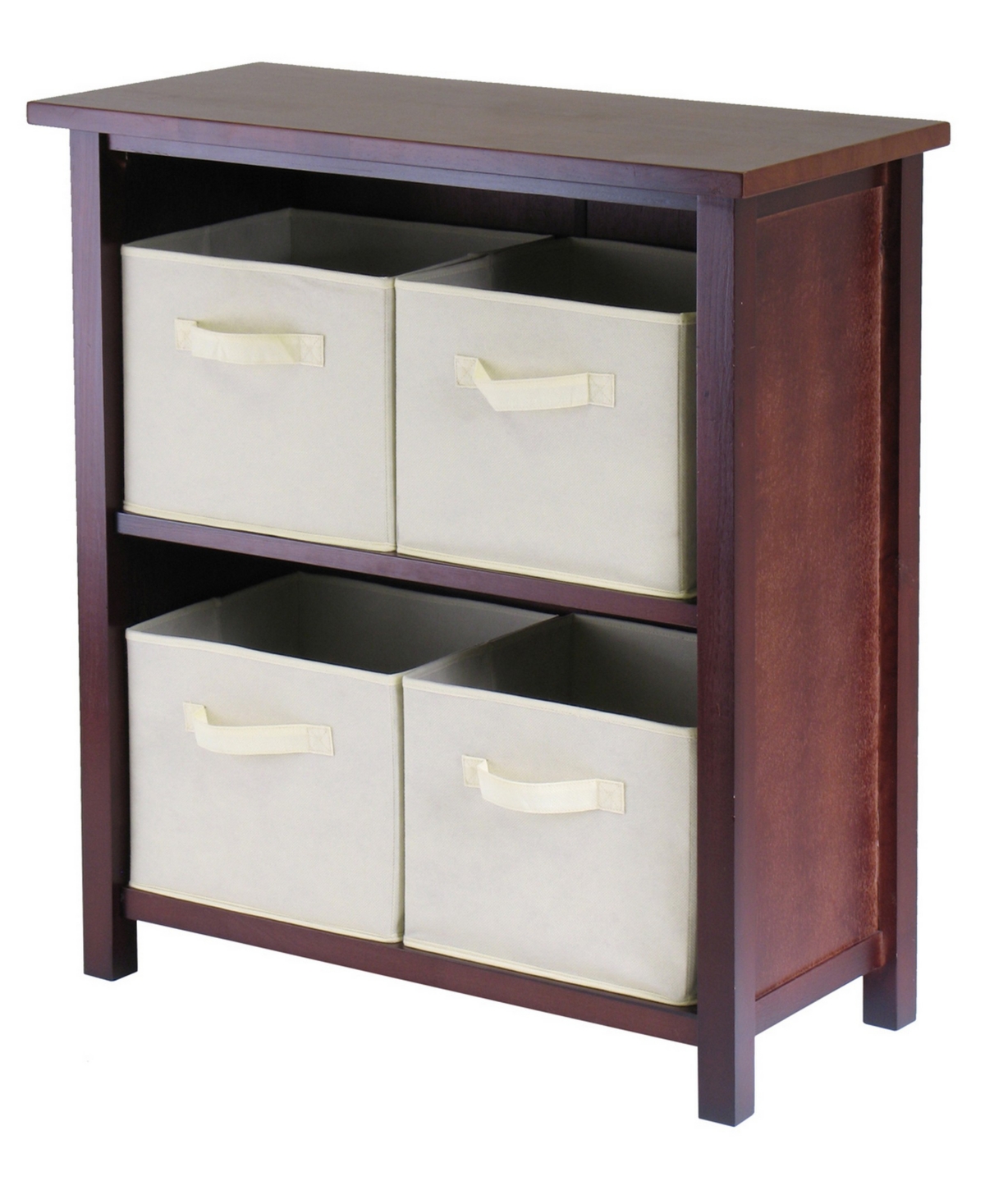 Verona 2-Section M Storage Shelf with 4 Foldable Beige Fabric Baskets - Walnut