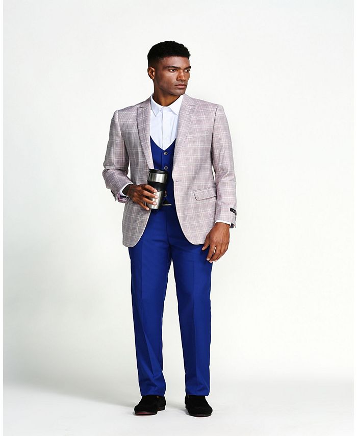 Men's Lavender Satin Slim Fit Tazzio 3 Piece Suit with Double Breasted Vest and Peak Lapel Jacket