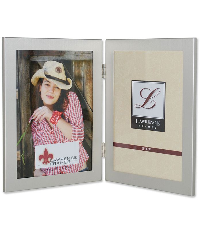 Lawrence Frames Brushed Silver Hinged Double Metal Picture Frame 5" x