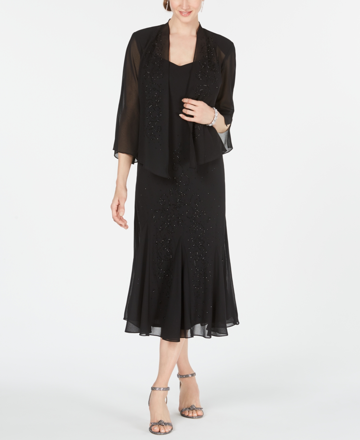 1920s Dress with Sleeves – Modest, Mature, Authentically Inspired 1920s Dresses RM Richards Sleeveless Beaded V-Neck Dress and Jacket - Black $129.00 AT vintagedancer.com