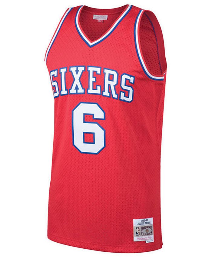 Mitchell & Ness Erving Sixers #6 Red Swingman Jersey - Dr. J Retro Basketball Jersey, Size M, Classic Red Style - View #9
