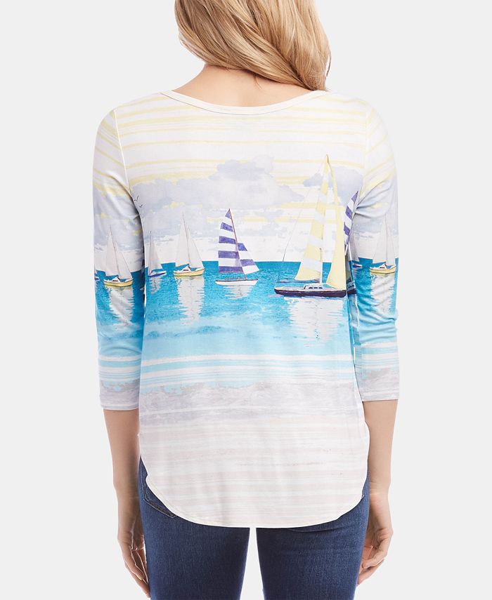 Karen Kane Ocean-Graphic Shirttail-Hem Top - Macy's
